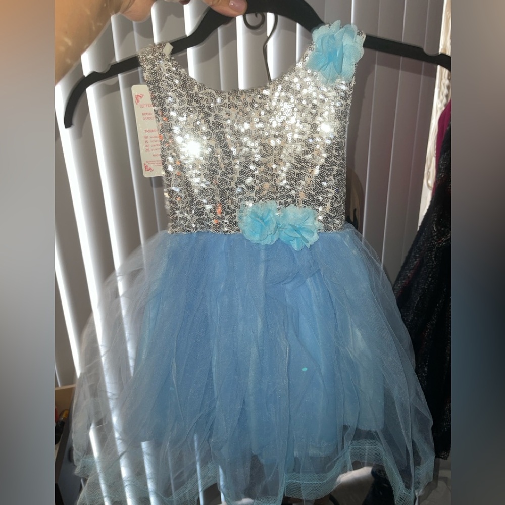 MILEDIIY  Blue Chiffon Taffeta Sequin Toddler  Classy Dress